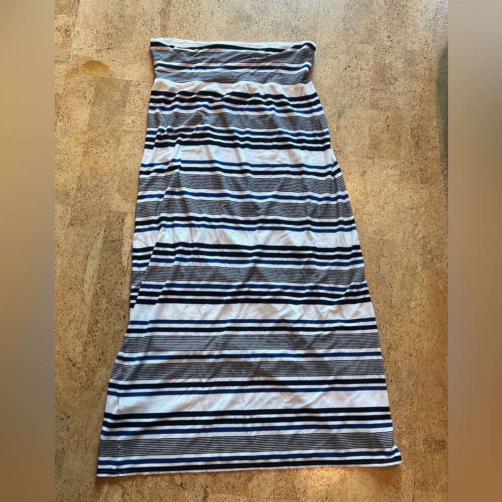 Striped Maxi Skirt - Black Blue and White